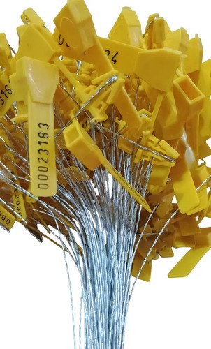 Unidade - 50 Lacres de Segurança Amarelos com Arame Aço 30cm Numerados Amarelo
