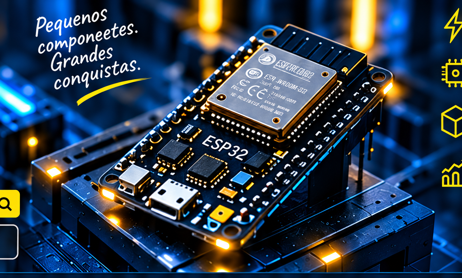 Placa ESP32 em plataforma tecnológica de alta definição
